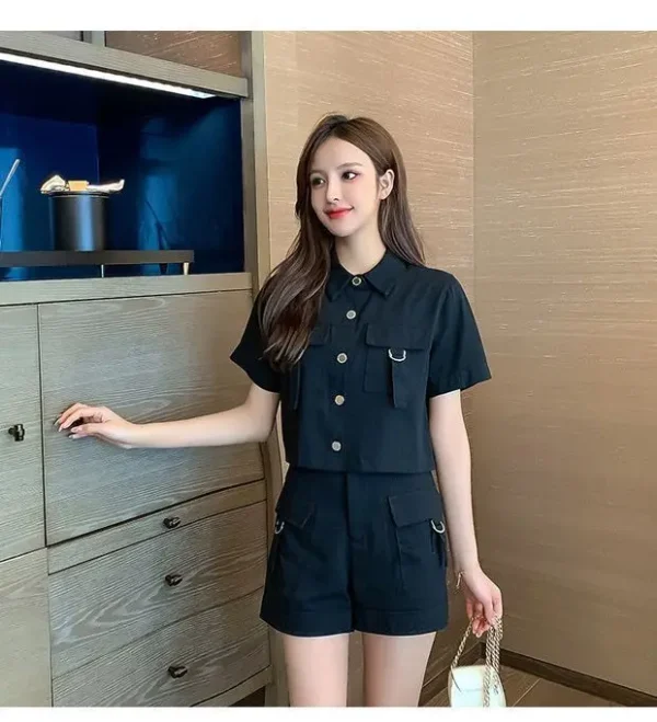 Summer Cargo Women Short Sets Korean Style Fashion Elegant New In Matching Sets Casual 2 Piece Sets Women's Suit Outfit 3