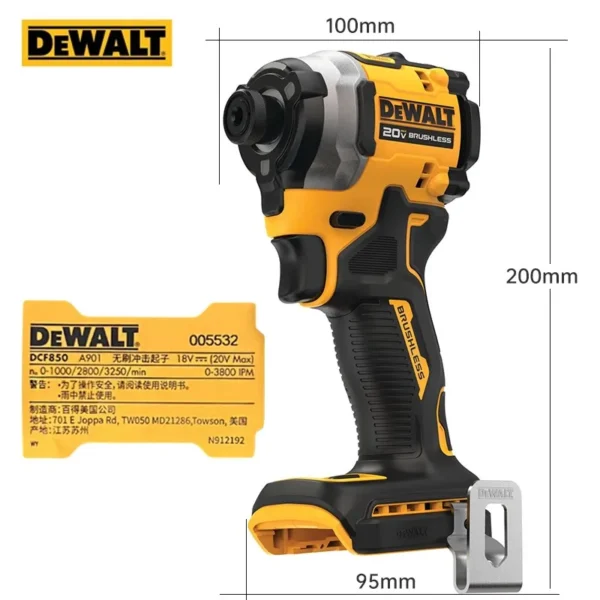 Dewalt DCF850N Cordless Impact Dirll 20V Brushless Motor 1/4-Inch Electric Screwdriver 205NM Wirless Rechargeable Power Tool 6