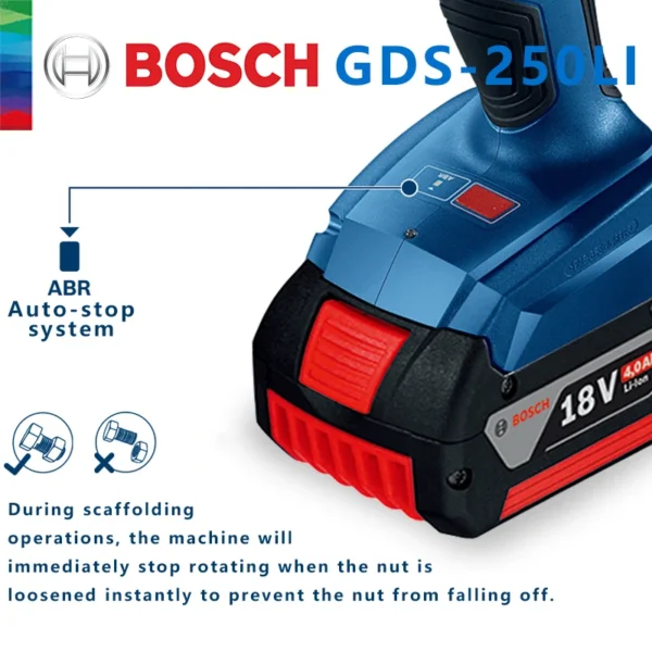 BOSCH GDS 250 LI 18V Cordless Impact Wrench Socket Bolt Nut Rechargeable Lithium Electric Wrench 250Nm Professional Power Tool 4