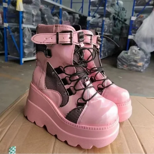 Pink Punk Women Boots Zipper Platform Ladies Boot Chunky High Heel Ankle Boot Ladies Cool Wedge Woman Female Shoes for Women 4