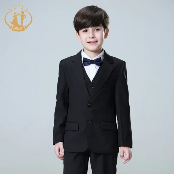 Spring Autumn Formal Black Suits for Weddings Set Children Party Host Costume Kids Blazer Vest Pants 3Pcs Wholesale Clothing 1