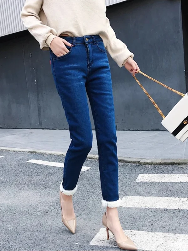 Winter Pencil Jeans Women Thicken Lamb Fluff Skinny Denim Pants High Waist Warm Lambwool Lined Stretch Vaqueros Big Size 34 Jean 6