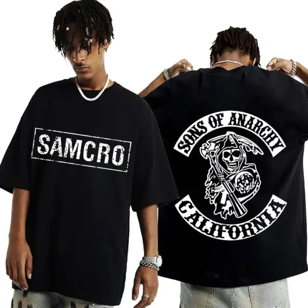 Sons of Anarchy SAMCRO Double Sided Graphic T-shirt Men Womnen Hip Hop Punk Rock Tees Short Sleeve Summer Casual Cotton T Shirts 1