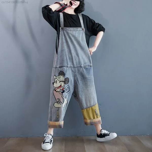 Disney Mickey Mouse Loose Denim Overalls Women's Vintage Long Wide Leg Jumpsuits Pants Plus Size Outwears Jump Suit Y2k Style 5