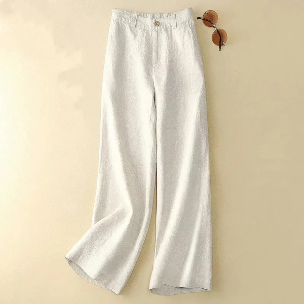 Linen Wide Leg Pants New Summer Thin Casual Solid Long Pants Women Elastic High Waisted Loose Cotton and Linen Straight Trousers 1