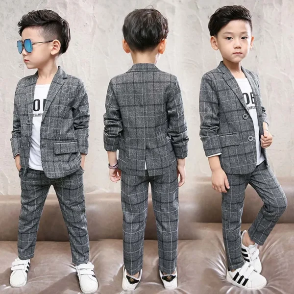 2024 Autumn winter Boys Clothes children Set Plaid Gentleman Top jacket + Pants Outfits Suit Teenager 4 5 6 7 8 9 10 11 12 year 2