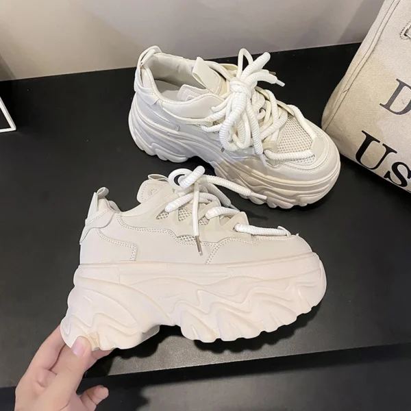 Women Platform Casual Breathable Mesh Shoes 2023 New Summer Chunky Sneakers 8.5CM Wedges Hidden Heels Hollow Leisure Shoes Woman 3