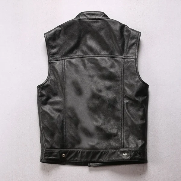 2024 New Style Men's Cowhide Sheepskin Genuine Leather Vest Man Motorcycle Biker Vests Male Waistcoat Fashion Sleeveless Jackets 2