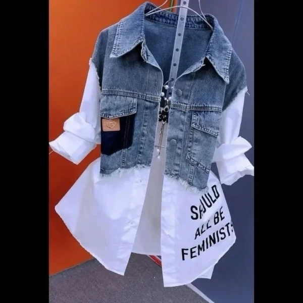 Fashion Striped Denim Jacket Women's Spring/Summer 2024 New Design Sense Stitching Women Jackets Temperament Coat Top 1