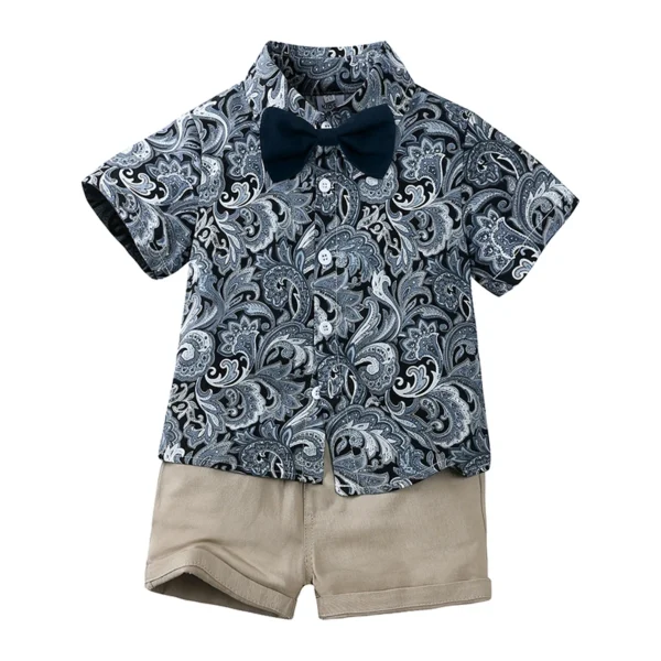 Toddler Baby Boys Sets Summer Hawaiian Outfit Infant Kids Floral Print Short Sleeve Shirt Bowtie Shirt+Shorts Gentleman Suits 6