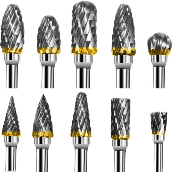 New 10 pcs 1/8" Shank Tungsten Carbide Milling Cutter Rotary Tool Burr Double Diamond Cut Rotary Dremel Tools Electric Grinding 1