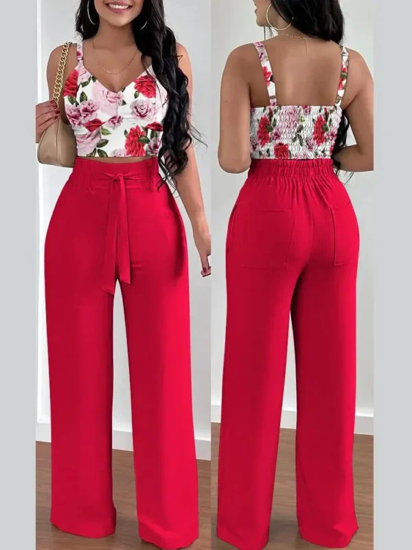 2024 Conjuntos Para Mujeres 2 Piezas Women V-neck Two-piece Set Backless Sleeveless Long Pants Casual 2 Piece Sets Women Outfit 1