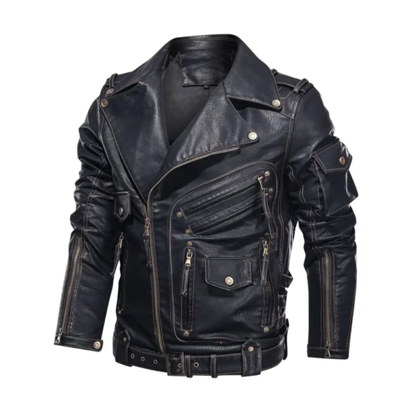 2024 New Winter Winter Mens Leather Jacket Men Fashion Motorcycle PU Leather Jacket Cool Zipper Pockets Leather Coats Clothing 1