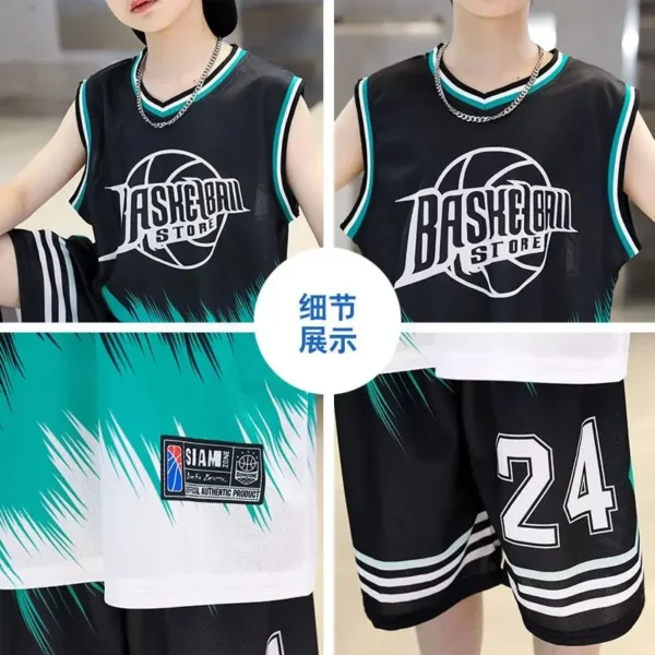 Boys Summer Quick-Dry Basketball Sports Suits 4-14 Years Boys Sveless Vset+Short Pants 2pcs Sets Kids Sports Outfits Clothing 5