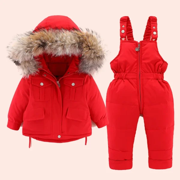 2pcs Set Baby Girl winter down jacket and jumpsuit for children Thicken Warm fur collar jacket for girls Infant snowsuit 0-6Year 2