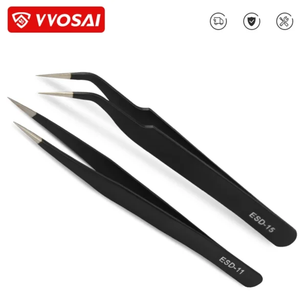 VVOSAI Curved Straight Tweezers Anti-static Precision Stainless Forceps Phone iPad Repair IC Chips Motherboard Repair Hand Tools 1