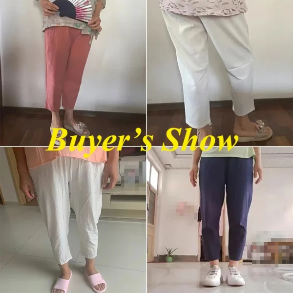 Rimocy 2024 Summer Casual Cotton Linen Pants Women Retro Pockets Loose Harem Pants Woman Solid Elastic Waist Trousers Female 6