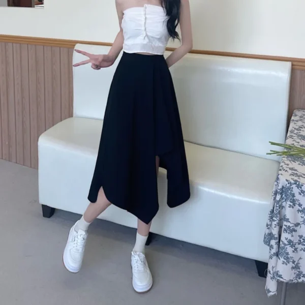 Black Irregular Skirt Women Spring Summer High Waist Thin Mid-length Umbrella Skirts Plus Size Bottoms Vintage Y2k Clothes 5