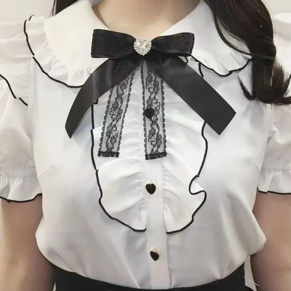 Sweet Lolita Fashion All Match Blouses Women Japanese Summer Y2k Aesthetic Ruffled Bow Shirts Girly Kawaii Off-Shoulder Tops 4