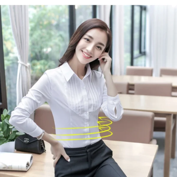 Korean Version Of White Shirt For Women White Shirts Formal Blouse Women's Long Sleeved Slim Fitting Autumn Single Lady Blouses 6