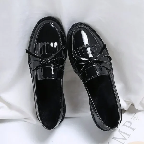 Womens Shoes Patent Leather Women Loafers British Tassel Casual Female Flat Shoes Bowknot Small Leather Shoe Comfortable Zapatos 3