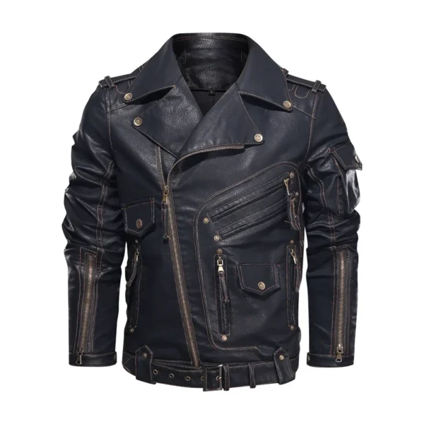 2024 New Winter Winter Mens Leather Jacket Men Fashion Motorcycle PU Leather Jacket Cool Zipper Pockets Leather Coats Clothing 2