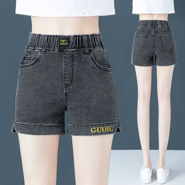 High waisted denim shorts for the 2024 summer new Korean version in large size for slimming effect 4