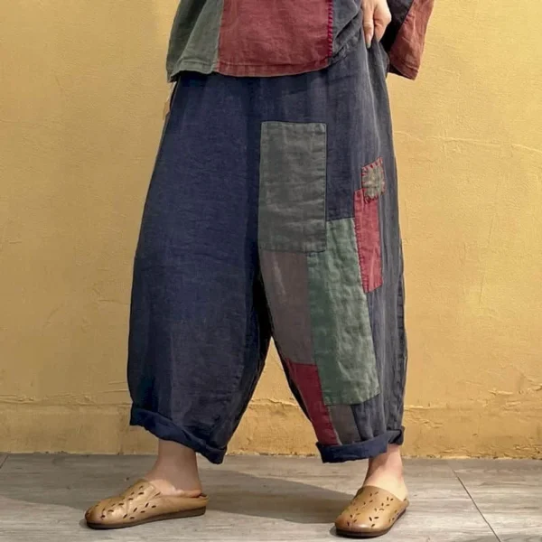 Cotton Linen Pants Sets Patchwork Vintage Shirt and Casual Harem Pants Oversized Korean Fashion Two Piece Sets Women Outfits 4