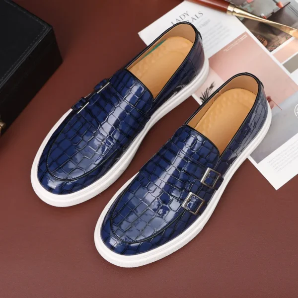 Men's Casual Shoes Crocodile Grain Leather Men Fashion British Style Loafers Mens Slip-on Outdoor Flats Monk Shoes 3