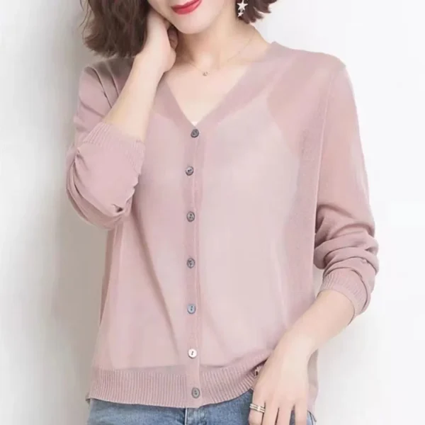 Cardigan Summer Long Sleeve Knitted Women New Ice Silk Knitwear Korean Thin Air-conditioning Sunscreen Shirt Tops 1