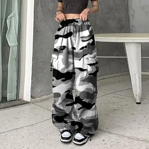 Y2k Baggy Cargo Pants For Women Camo Print Pants Streetwear Hip Hop Joggers Sweatpants Drawstring Casual Loose Wide Leg Trousers 1