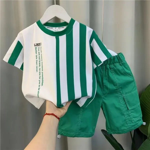 Summer Boy Clothing New Children's Clothes Set Boys Short Sleeve Striped T-Shirt+Shorts 2 Piece Set Kids 1-8T Sportswear Suit 1