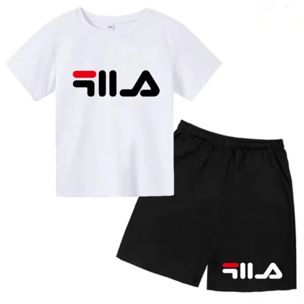 Boys and Girls T-shirt Set 2-12 Year Old Children's Milk Silk Round Neck Casual Children's Fashion Short sleeved Top+Shorts 1