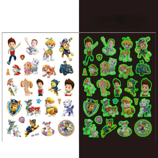 Paw Patrol Luminous Tattoo Sticker Children Arm Face Glowing Tattoo Children Body Tattoo Ryder Marshall Rubble Sticker 3