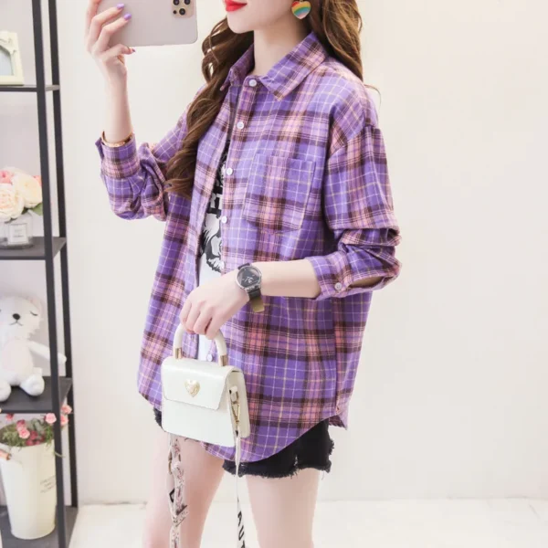 Brand Casual Women's Plaid Shirt 2023 Autumn New Boutique Ladies Loose Blouse and Tops Female Long Sleeve Blouses Clothes 5