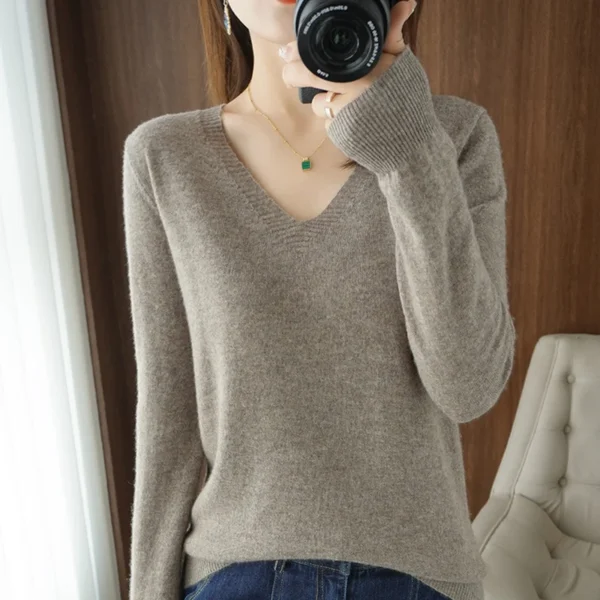 Autumn And Winter New Women's Warm V-neck Pullover Knitted Sweater Korean Fashion Long-sleeved Loose Thin Inner Top 6