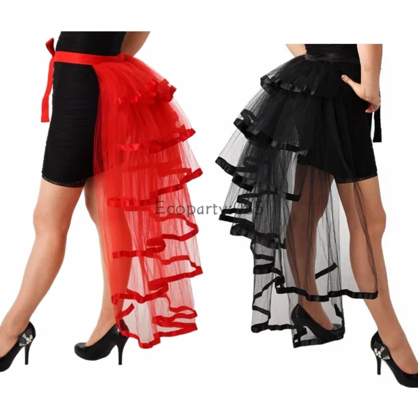 Women Punk Puffy Ruffle Tutu Bustle Skirts Sexy Steampunk Cocktail Party Tie-on Overskirt Gothic Tulle Skirt for Female 1