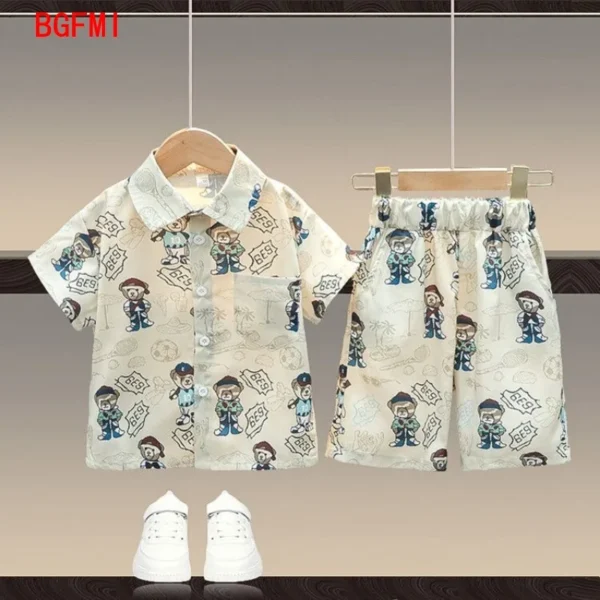 Summer Kids Clothes Boy Cotton Beer Pattern Blouse Shirt + Short 2pcs Set Outfits Boy Party Birthday Handsome Clothing 2-10 Yrs 5