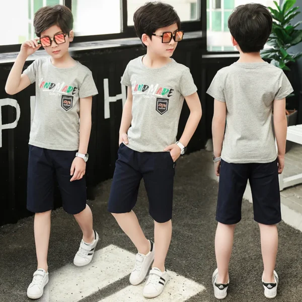 Children clothes Boys Clothing Sets Summer Cotton Teenage Kids  Suit For 4 6 8 10 12 14 Years Short Sleeve Shirt Shorts Set 4