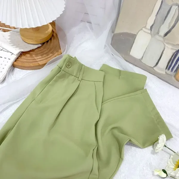 2024 Spring Summer Women Green Clothing Outfits Korean Lady Fashion Hollow Out Knit Tops Sling Vest High Waist Pants 3 Pcs Sets 5