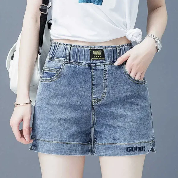 High waisted denim shorts for the 2024 summer new Korean version in large size for slimming effect 3