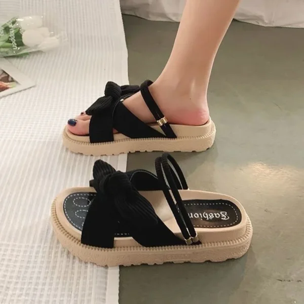 New Style Fairy Style Lady Summer Slippers Thick Platform Flat Sandals with Butterfly-Knot Summer Flip Flops Sandals Women Shoes 1