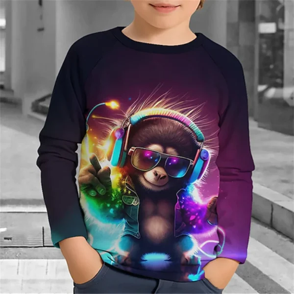 Boys' Autumn Clothes Children 2023 Autumn Kids 3d Animals Print Korean Long Sleeve T-Shirt Boy Girls T-Shirt 10 Years Tee Shirts 6