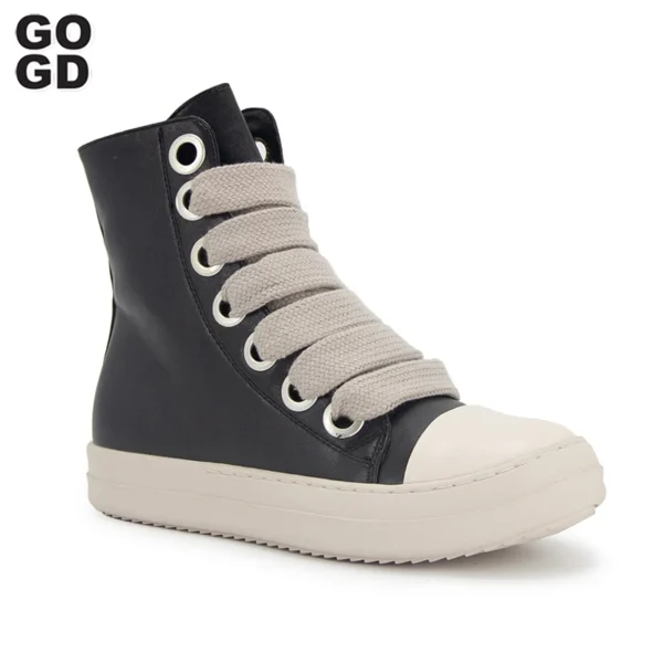 GOGD Brand Fashion Women's Ankle Boots Newest 2023 Autumn Platform Vulcanize Shoes Lace-Up Round Toe Sports Flat Boots Sneakers 1