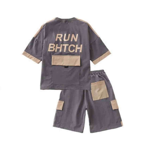 Summer Teenage Boy Short Sleeve Clothes Set Children Letter Print Top and Bottom 2 Pieces Suit Kid T-shirts Shorts Tracksuit 4