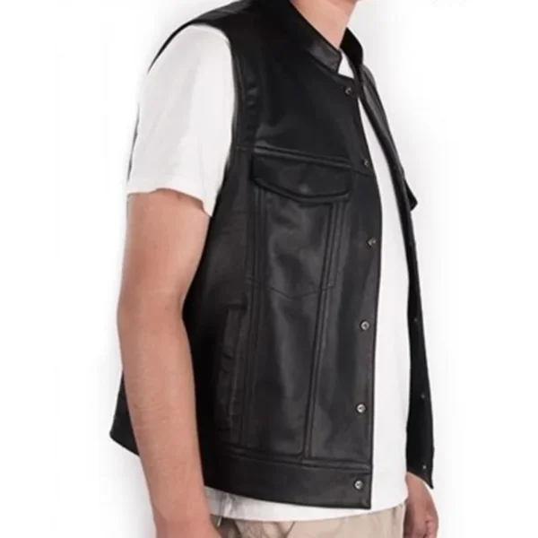 Men Vest Black Biker Motorcycle Hip Hop Waistcoat Male Faux Leather Punk  Spring Sleeveless Leather Vest Plus Size Loose Casual 4