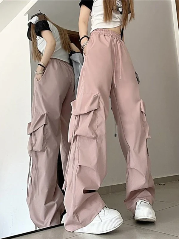 Zoki Harajuku Women Cargo Pants Streetwear Y2K Hip Hop Black Trousers Fashion High Waist Lace Up Female Loose Design Pants New 6