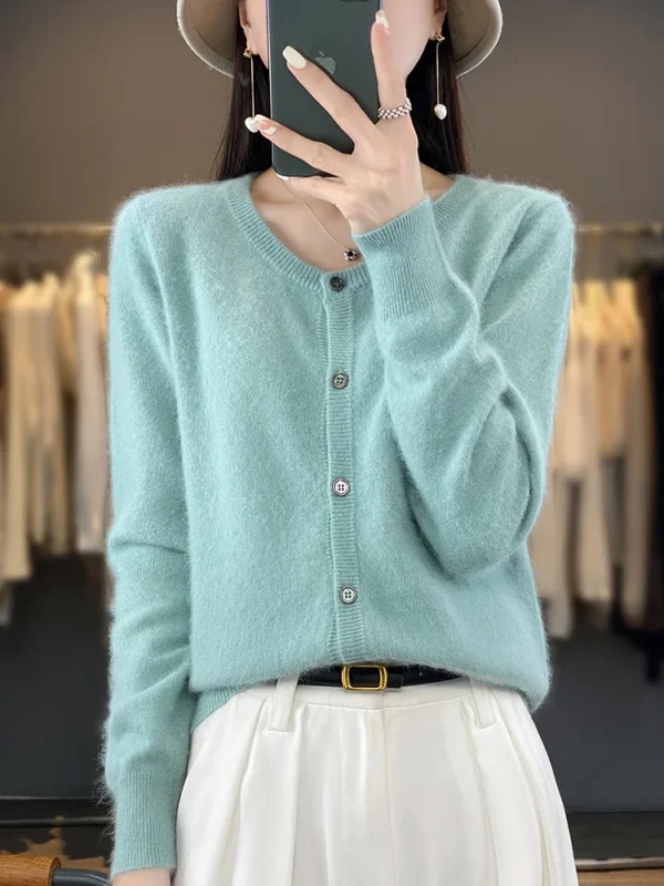 Aliselect Women Cardigan Super Warm Pure Mink Cashmere Sweaters O-neck Loose Female Clothes Ladies' Solid Color Knitwear Tops 4