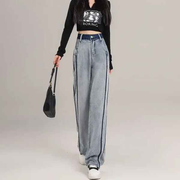 2024 Spring/Summer New High Waist Wide Leg Jeans Women's Loose and Slim Fashion Straight Leg Pants Trendy 3