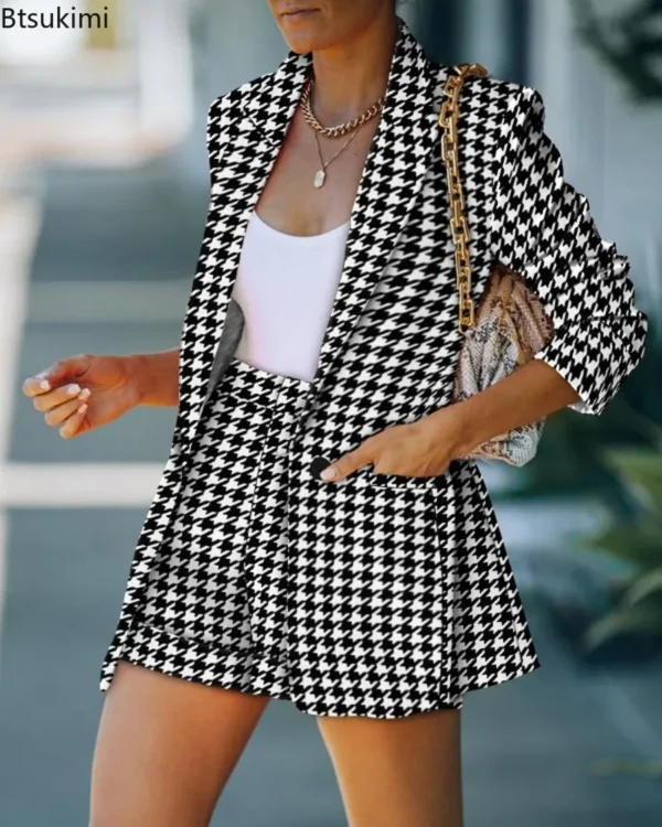 2024 Elegant Two Piece Blazer Suit Sets Women OL Office Sets Slim Cardigan Blazer Shorts Solid 2 Piece Set Casual Blazers Set 5